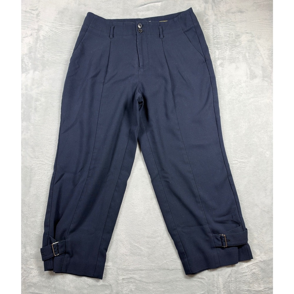 Maeve Anthropologie Pants Womens 4 Navy Cropped Trousers Adjustable Buckle Hem